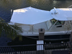 Overhead view of a custom sun shade giving full bow coverage at the dock