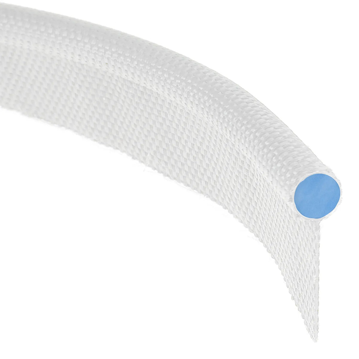 White keder rope sewn into the leading edge of a custom Sunshade panel, shown in cross section