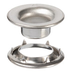 Marine-grade stainless steel rolled rim grommet and spur washer used at Sunshade corners