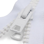 White YKK double-pull zipper used on custom Sunshade panels and storage bags