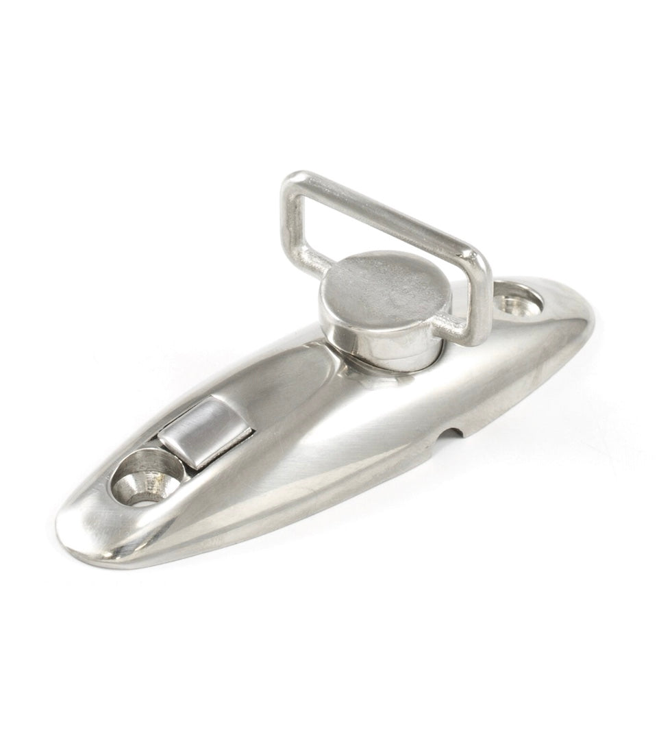 Marine-grade stainless steel quick-release Sunshade mount, showing the release button, D-ring and two countersunk screw holes